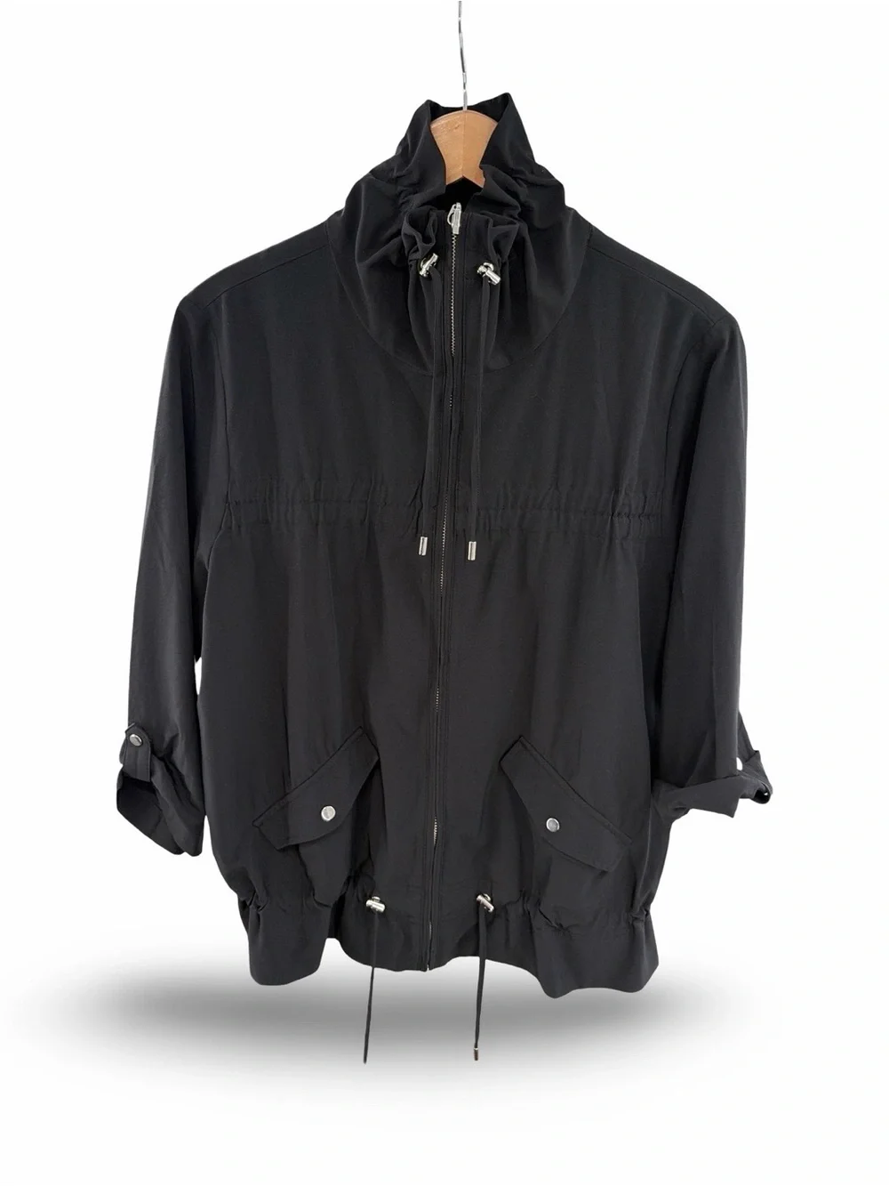 Chico’s Zenergy Black Zip-Front Drawstring Jacket Size 1 (small)